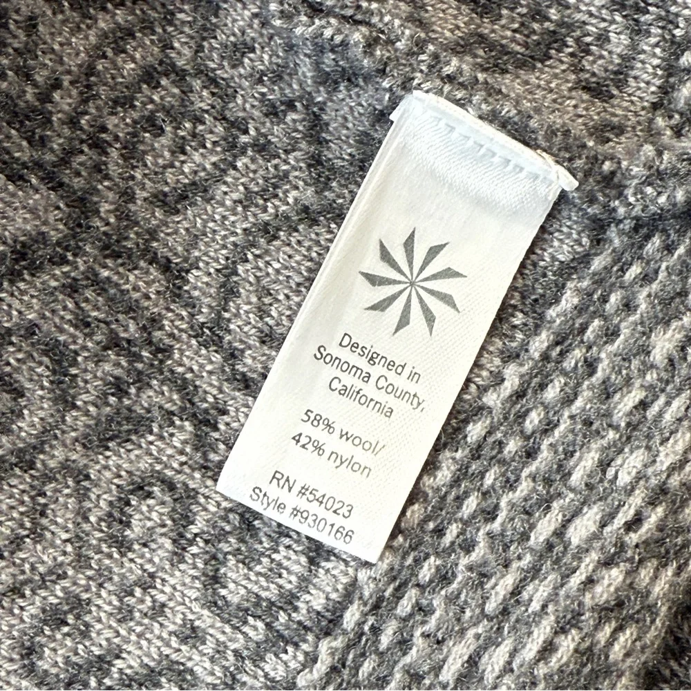ATHLETA Size XL Spooner Summit Sweater Gray Nordic Print Long Wool Blend Hooded - Picture 12 of 13